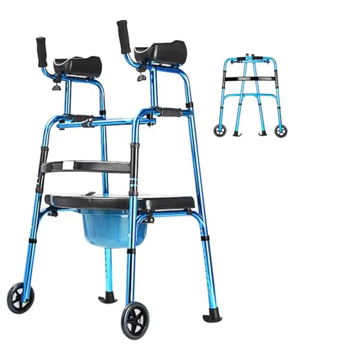 Joyfitness Klappbarer Gehwagen, klappbarer Gehrahmen mit Rädern und Sitz, Gehrahmen-Rollator mit Rädern, aufrechte Gehhilfen mit verstellbarem Stand und Sitzplatte von Joyfitness