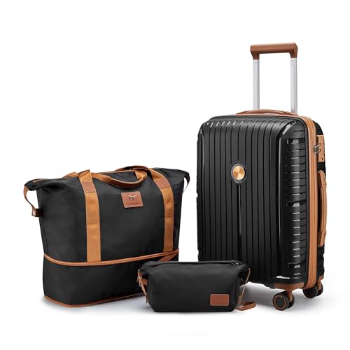 Joyway Kofferset 3 Teilig von PP Hartschalen Trolley Kofferset mit TSA Schloss und 4 Rollen Der Handgepäck Sets Enthält 1 Reisetasche und 1 Kulturbeutel Schwarz Joyway Kofferset 3 Teilig von PP Hartschalen Trolley Kofferset mit TSA Schloss und 4 Rollen Der Handgepäck Sets Enthält 1 Reisetasche und 1 Kulturbeutel Schwarz von Joyway