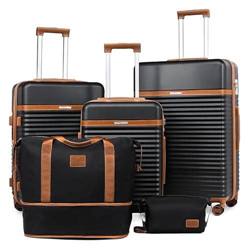 Joyway Kofferset 5tlg von ABS Hartschalen Erweiterbar Trolley Kofferset mit 4 Rollen und TSA-Schloss Der Gepäcksets Enthält 1 Reisetasche und 1 Kulturbeutel Schwarz Joyway Kofferset 5tlg von ABS Hartschalen Erweiterbar Trolley Kofferset mit 4 Rollen und TSA-Schloss Der Gepäcksets Enthält 1 Reisetasche und 1 Kulturbeutel Schwarz von Joyway