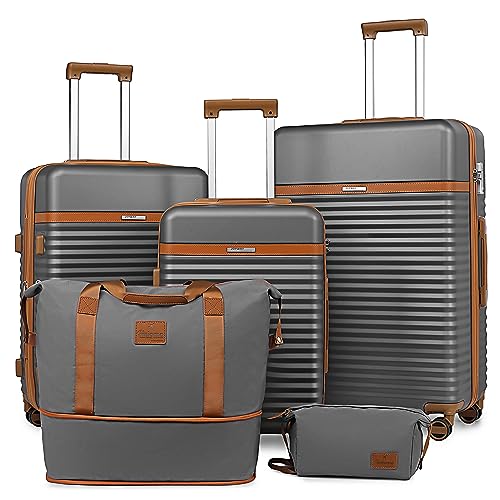 Joyway Kofferset 5tlg von ABS Hartschalen Erweiterbar Trolley Kofferset mit 4 Rollen und TSA-Schloss Der Gepäcksets Enthält 1 Reisetasche und 1 Kulturbeutel Grau Joyway Kofferset 5tlg von ABS Hartschalen Erweiterbar Trolley Kofferset mit 4 Rollen und TSA-Schloss Der Gepäcksets Enthält 1 Reisetasche und 1 Kulturbeutel Grau von Joyway