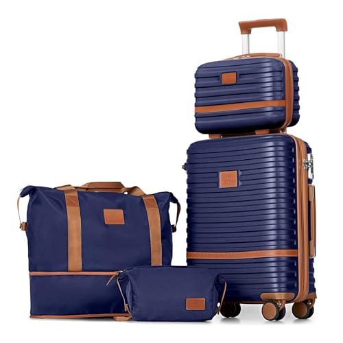 Joyway Kofferset 3-teilige Koffer-Sets, erweiterbares Handgepäck mit Spinnrad, Hartschalengepäck-Set mit TSA-Schloss, Marinebraun, 4 piece set (13/20inch), Erweiterbare Reise-Laggage mit TSA-Schloss von Joyway