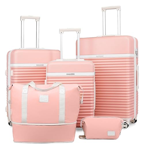 Joyway Kofferset 5 teilig Koffer Trolley, Hartschalen Erweiterbar Reisekoffer, Zwillingsrollen Handgepäck Gepäck Set mit TSA Schloss und 4 Rollen (M-l-XL) von Joyway