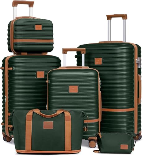 Joyway Kofferset Reisekoffer Set 6tlg Hartschale mit Beautycase Kosmetikkoffe mit 4 Rollen und TSA-Schloss Der Gepäcksets Enthält 1 Reisetasche und 1 Kulturbeutel Grün von Joyway