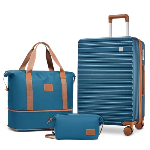 Joyway Mittlerer Koffer Hartschalen-Koffer Set mit 4 Rollen leichtes Reisekoffer Set mit TSA-Schloss aus ABS-Hartschale Der Koffer Enthält 1 Tragetasche und 1 Kulturbeutel Blau von Joyway