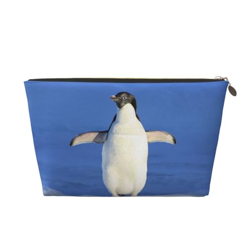 JOYXEONA Reise-Kulturbeutel aus Leder mit niedlichem Pinguin-Aufdruck, Kosmetiktasche, Reisetasche, Clutch-Tasche, gold, Einheitsgröße von Joyxeona
