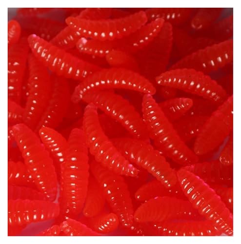 200 Stücke 2 cm 0,3g Maggot Weicher Angelköder Silikon Geruch Würmer Winter Glow Shrimps Bass Fishing Worms Köder Künstliche Köder Fishy(Red) von JrEam