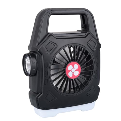 Jrpzcv Tragbarer Campingventilator mit Licht, Multifunktionale Outdoor-Taschenlampe, USB-Aufladung, Zeltleuchte für Aufhängen, Schwarz von Jrpzcv