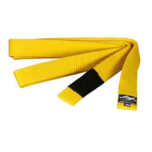 Ju-Sports BJJ Kindergürtel - gelb, Baumwolle 4cm breit I BJJ Gürtel mit schwarzem Abschnitt für Zwischenstufen I Mehrfach gesteppt I 220 cm von Ju-Sports