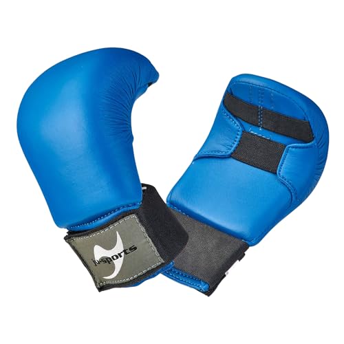 Ju-Sports Karate Handschuhe - blau, Kunstleder I Gepolsterter Hände Schutz für Training & Wettkampf I Karate Handschutz mit 2 Schlaufen ohne Daumen I Größe L von Ju-Sports