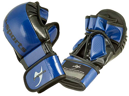 Ju-Sports MMA Sparring Handschuhe Carbon - blau, PU I Allkampf/MMA Handschuhe mit Handrückenpolster I Robuster Daumen- & Ballenschutz fürs Training I Größe M von Ju-Sports