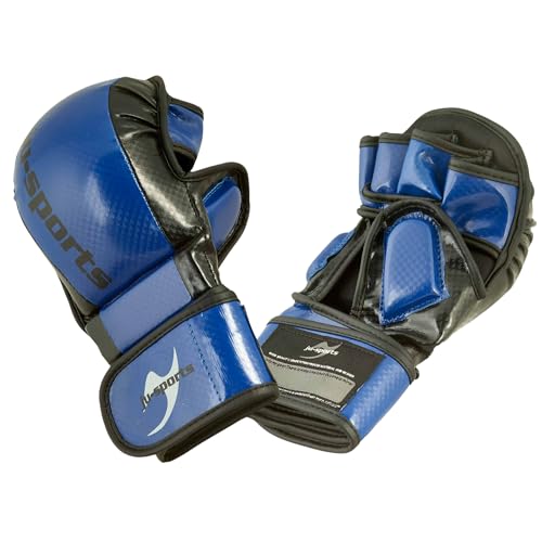 Ju-Sports MMA Sparring Handschuhe Carbon - blau, PU I Allkampf/MMA Handschuhe mit Handrückenpolster I Robuster Daumen- & Ballenschutz fürs Training I Größe M von Ju-Sports