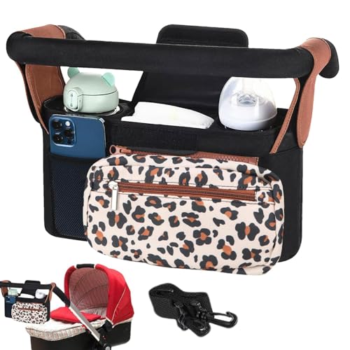 Jubepk Aufbewahrungstasche für Kinderwagen, Zubehör-Organizer für Kinderwagen, Mehrzweck-Kinderwagentasche, leichte Kinderwagen-Zubehörtasche, Wickeltasche für Reisen, Ausflüge, leopard, Refer to von Jubepk