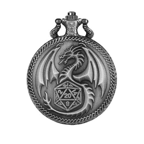 Jubepk Dragon Pocket Watch Case | Vintage Pocket Watch Shell | Pocket Watch with Waist Chain | Role Playing Pocket Watch | Nostalgic Pocket Watch Display Storage, Role Playing Board Games Accessories von Jubepk