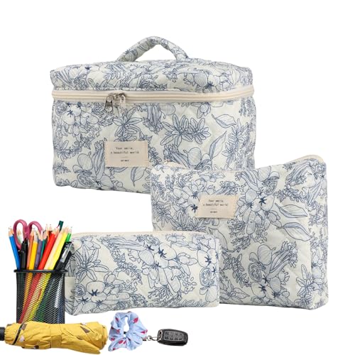 Jubepk Make-up-Tasche | Kulturbeutel | Reisekosmetiktasche | Blumen-Toilettenartikel-Organizer, 19 X 6 X 8 Cm Bis 25 X 16 X 16 Cm, Mit Niedlichen Blumenmustern Zur Aufbewahrung Ihrer Make-up- Und Toil von Jubepk