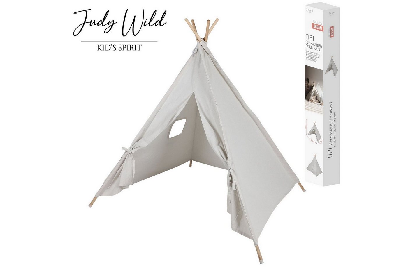 Judy Wild Tipi-Zelt Kinder Zelt Tipi Kinderzelt, (Gestell aus Eukalyptusholz, Stoff aus 60% Baumwolle, 40% Polyester, (LxBxH) 120 x 120 x 155 cm), mit kleinem Fenster, ab 24 Monate von Judy Wild