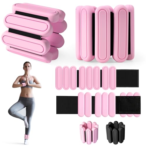 Jueachy Gewichtsmanschetten, Handgelenkgewichte Knöchelgewichte Set mit 2 Stück (je 0.22 KG) Hanteln Frauen Set Verstellbare Arm Gewichte für Joggen Yoga Aerobic Pilates Fitness Armband Rosa von Jueachy