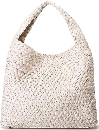 Jugsar Handtasche Damen, Groß PU Leder Gewebte Schultertasche Damen Groß Kapazität Mode Umhängetasche Shopper Tasche Damen mit Geldbörse（Beige） von Jugsar