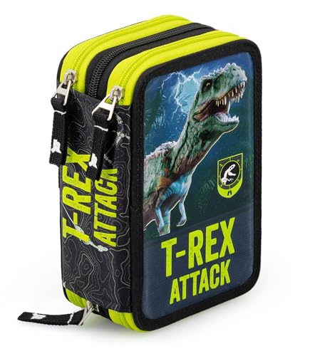 Julian Ross T-Rex-Dinosaurier Federmäppchen Kinder, 3 Organisierte Fächer, Federtasche Junge Gefüllt mit Schreibwaren, Jungen und Mädchen Schulmäppchen, 44 Teilen für die Schule, 20cm von Julian Ross