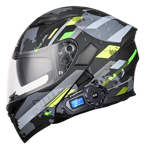 Bluetooth Motorradhelm Klapphelm Modulare Helm,DOTECE Zertifiziert Integralhelm mit Doppelvisier mit Eingebautem Mikrofon für Automatische Reaktion, für Erwachsene Frauen Männer 3,M=57-58CM von JunPing