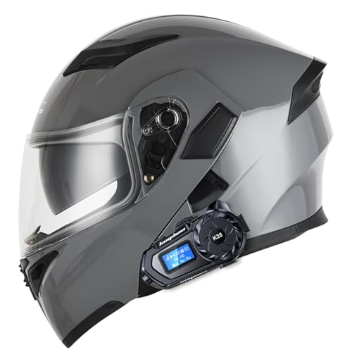 Bluetooth Motorradhelm Klapphelm Modulare Helm,DOTECE Zertifiziert Integralhelm mit Doppelvisier mit Eingebautem Mikrofon für Automatische Reaktion, für Erwachsene Frauen Männer 8,L=59-60CM von JunPing