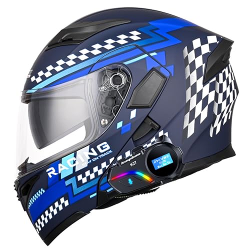 Bluetooth Motorradhelm Klapphelm Modulare Helm,Helm Motorrad Mit ECEDOT Zertifizierung Integralhelm Mit Doppelvisier Eingebautem Mikrofon Modulare Helm Für Motorradhelm Herren Damen 1,XL=61-62CM von JunPing