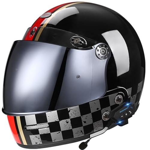 Bluetooth Motorradhelm Klapphelm Motorrad Mann Frau Modularer Vollgesichtshelm mit Visier, Moped-Roller-Helm für Erwachsene mit Neunteiliger Schnellverschlussschnalle, ECEDOT geprüft 27,L=59-60CM von JunPing