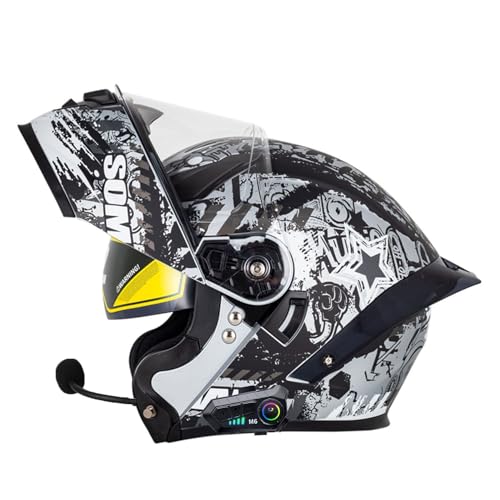 Bluetooth Motorradhelm mit Doppelvisier, Motorrad Herren Damen Modularhelm Klapphelm mit Dual-Lautsprecher-Headset Automatische Anrufannahme, Integralhelm Fahrradhelm ECEDOT geprüft 17,XL=61~62cm von JunPing