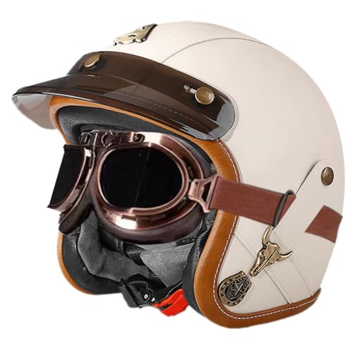 Deutsche Leder Motorrad Halbhelme Retro Halbschalenhelm JetHelm mit Schutzbrille Schnellverschluss Schnalle für Cruiser Chopper Biker Moped DOT/ECE-Zulassung 13,XXL=63~64cm von JunPing