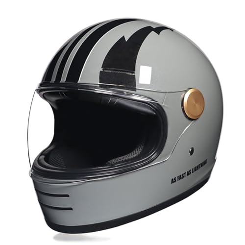 Full face Motorrad Helm Vintage Integralhelm Motorrad Scooter Retro Classic Crash Racing Touring ECEDOT geprüfter Helm,Atmungsaktiv und Warm für Erwachsene Männer Women 6,L=59-60CM von JunPing