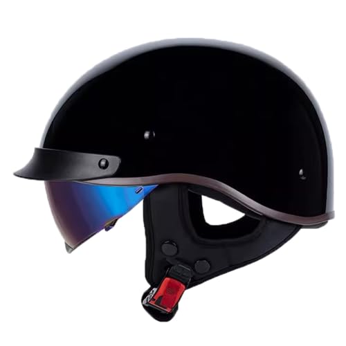 Halbhelme Motorradhelm Halbschalenhelm mit DOT/ECE Genehmigt Brain-Cap, Motorrad Half Helm Mit Visier, Halbschale Roller-Helm Scooter-Helm Jet-Helm Retro für Erwachsene Herren Damen 12,L=59~60cm von JunPing