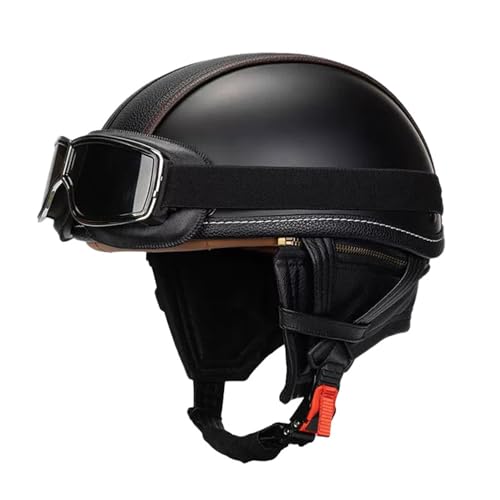 Halbhelme Motorradhelm Halbschalenhelm mit ECE Genehmigt Brain-Cap, Motorrad Half Helm, Halbschale Roller-Helm Scooter-Helm Jet-Helm Mit Fliegerbrille Retro für Erwachsene Herren Damen 8,M=57~58cm von JunPing