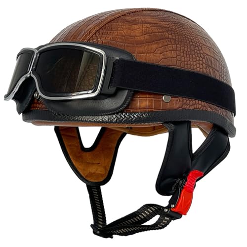 Halbschalenhelm Brain-Cap · Vintage Motorrad Halbhelme Erwachsene Motorrad-Helm Halbschale Jet-Helm Roller-Helm Scooter-Helm Mofa-Helm Retro mit Brille ECE zertifizierter 14,XL=61~62cm von JunPing