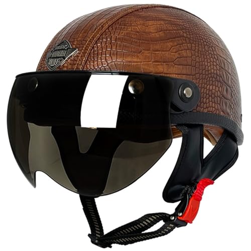 Halbschalenhelm Brain-Cap · Vintage Motorrad Halbhelme Erwachsene Motorrad-Helm Halbschale Jet-Helm Roller-Helm Scooter-Helm Mofa-Helm Retro mit Brille ECE zertifizierter 15,XL=61~62cm von JunPing