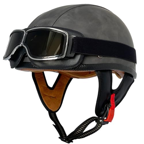 Halbschalenhelm Brain-Cap · Vintage Motorrad Halbhelme Erwachsene Motorrad-Helm Halbschale Jet-Helm Roller-Helm Scooter-Helm Mofa-Helm Retro mit Brille ECE zertifizierter 18,M=57~58cm von JunPing