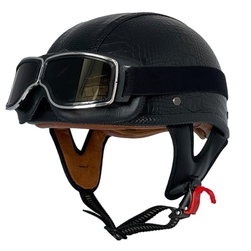 Halbschalenhelm Brain-Cap · Vintage Motorrad Halbhelme Erwachsene Motorrad-Helm Halbschale Jet-Helm Roller-Helm Scooter-Helm Mofa-Helm Retro mit Brille ECE zertifizierter 27,XL=61~62cm von JunPing