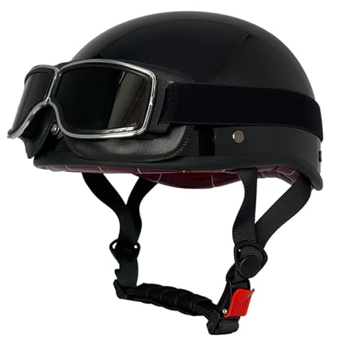 Halbschalenhelm Brain-Cap · Vintage Motorrad Halbhelme Erwachsene Motorrad-Helm Halbschale Jet-Helm Roller-Helm Scooter-Helm Mofa-Helm Retro mit Brille ECE zertifizierter 30,XL=61~62cm von JunPing