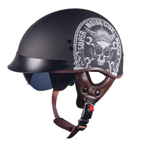 Halbschalenhelm DOT/ECE-Zulassung Brain-Cap Halbschale Jet-Helm Roller-Helm Scooter-Helm Retro Half Helm mit Built-in Visier für Cruiser Chopper Biker Moped 1,XL=61~62cm von JunPing