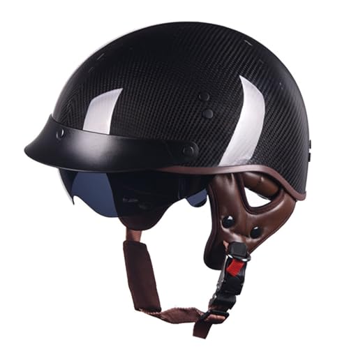 Halbschalenhelm DOT/ECE-Zulassung Brain-Cap Halbschale Jet-Helm Roller-Helm Scooter-Helm Retro Half Helm mit Built-in Visier für Cruiser Chopper Biker Moped 4,XL=61~62cm von JunPing