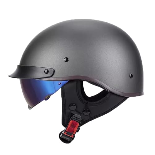 Halbschalenhelm Jethelm Mit Visier ECE-Zertifizierung Retro Deutscher Stil Halbhelme Motorradhelm Brain-Cap Halbschalen-Scooter-Helm Chopper-Helm Für Erwachsene 6,L=59~60cm von JunPing