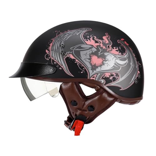 Halbschalenhelm Mit ECE-Zulassung Vintage Motorradhelm Baseball Cap Cruiser Chopper Scooter Helm mit Visier Herren Retro Motorrad Halbhelm Damen Mofa Helm 8,L=59~60cm von JunPing