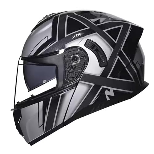 Klapphelm Motorrad Herren Motorrad Motorradhelm mit Doppelvisier Modularer Helm ECE Zertifiziert Motorrad Helm Rollerhelm Sturzhelm 2,2XL(63~64CM) von JunPing