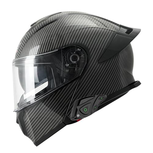 Klapphelm mit Bluetooth Doppelvisier Modularer Helm Mit Gesichtsmaske Geliefert ECE Zertifiziert Motorradhelm Abnehmbares Futter mit Eingebautem Mikrofon für Automatische Reaktion 9,3XL=65-66CM von JunPing