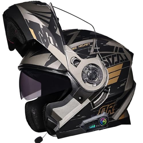 Klapphelm mit Bluetooth Motorradhelm Herren ECE Zertifiziert Sturzhelm, Integriert Motorradhelm, mit Doppelvisier Mikrofon Motorrad Helm für Erwachsene Damen Modularer Helm 2,L(59~60CM) von JunPing