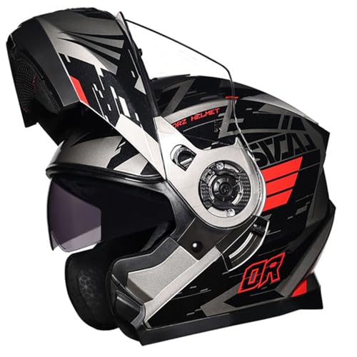 Modularer Motorradhelm Mit ECE-geprüfter Flip Up Helm Erwachsener Motorradhelm Mit Doppelvisier, Helm Für Männer Und Frauen Rollerhelm Sturzhelm Modularer Full Face Motocross Helm 13,M(57~58CM) von JunPing