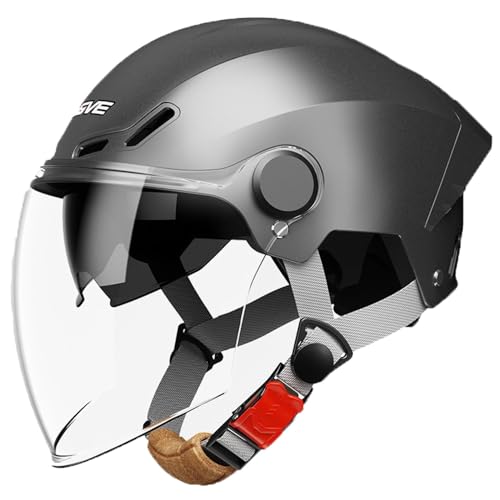 Motorrad Halbhelme Brain-Cap mit ECE Genehmigt mit Doppelvisier Brain-Cap Halbschale Roller-Helm Scooter-Helm Jet-Helm Retro Für Erwachsene Herren Damen 2,54-61cm von JunPing