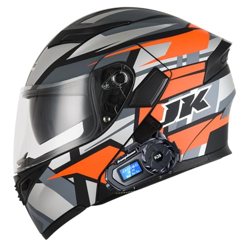 Motorrad Integrierter Bluetooth-Helm Mit Doppelvisier,DOTECE Zulassung Adults Klapphelm Mit Bluetooth, Motorradhelm Sturzhelm Für Herren Und Damen Automatische Reaktion 2,XL=61-62CM von JunPing