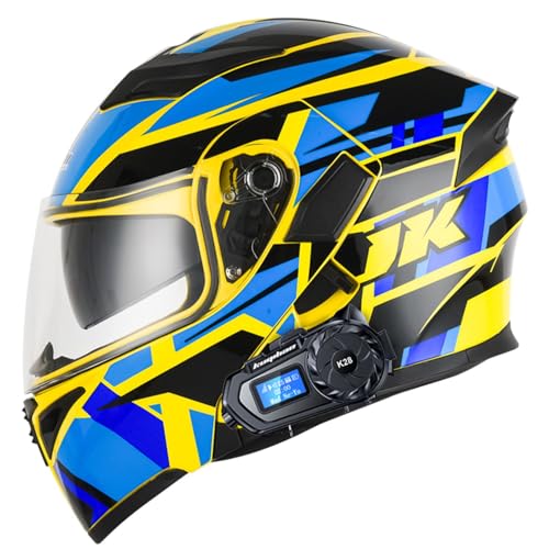 Motorrad Integrierter Bluetooth-Helm Mit Doppelvisier,DOTECE Zulassung Adults Klapphelm Mit Bluetooth, Motorradhelm Sturzhelm Für Herren Und Damen Automatische Reaktion 8,L=59-60CM von JunPing