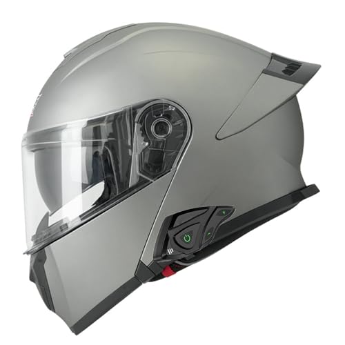 Motorradhelm Bluetooth Klapphelm Motorrad Mann Frau Modularer Vollgesichtshelm mit Doppelvisier, Moped-Roller-Helm für Erwachsene DOT/ECE-geprüft 4,2XL=63-64CM von JunPing