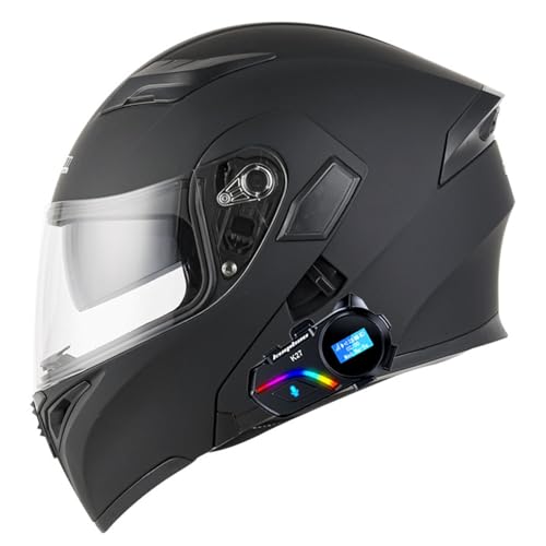 Motorradhelm Für Herren Klapphelm Mit Bluetooth, ECEDOT Zertifiziert Integralhelm mit Doppelvisier mit Eingebautem Mikrofon für Automatische Reaktion, für Erwachsene Frauen Männer 4,M=57-58CM von JunPing