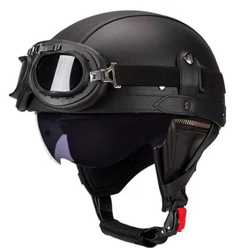 Motorradhelm Halbschalenhelm Halbhelme Retro Style Mit Fliegerbrille Brain-Cap Retro Halbhelm Jet Helm ECE-Zertifizierter Scooter Moped Helm Schutzhelm 5,M(57~58CM) von JunPing